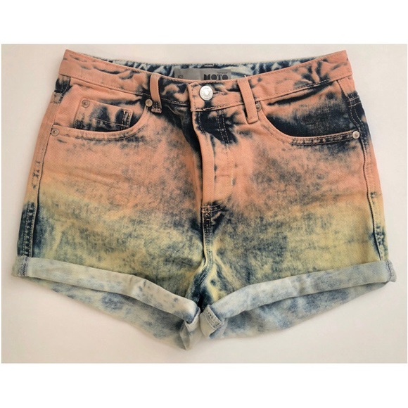 Topshop Pants - Topshop Moto Denim Shorts Rainbow Dip Dye Wash